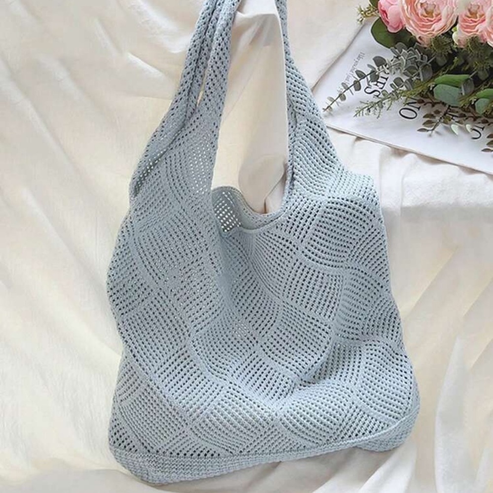 Blue Crochet Tote Bag